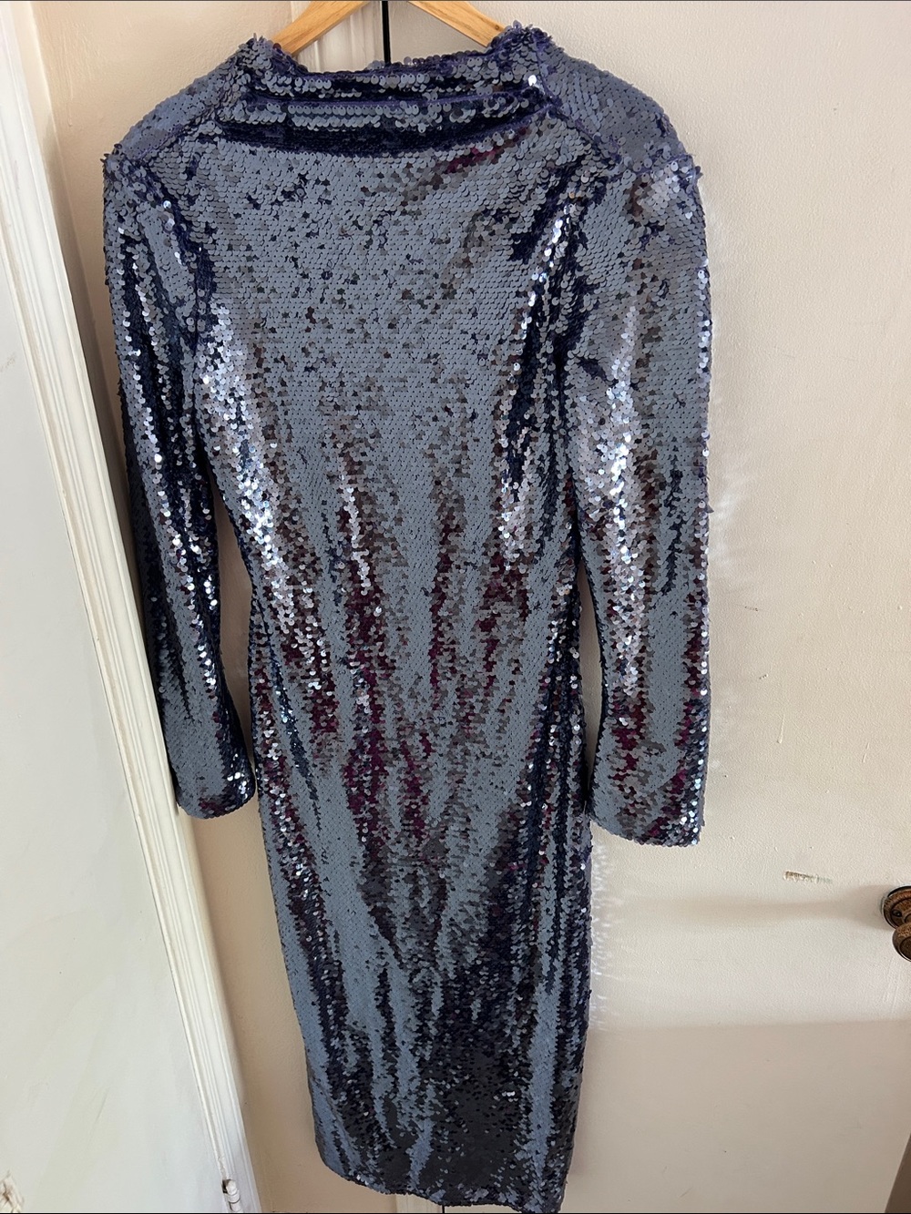 Self-Portrait Navy Blue Sequin Long Sleeve Midi Dress
